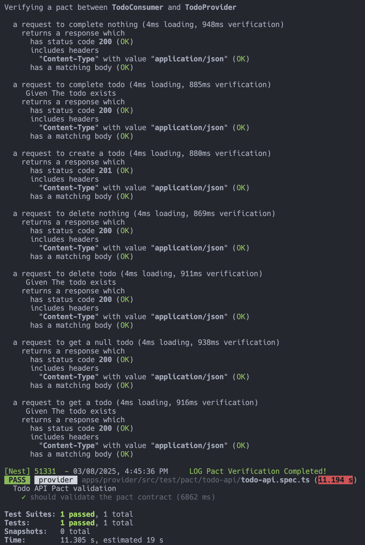 Provider Test Result