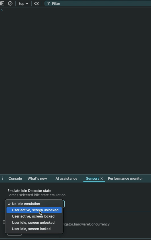 Chrome dev tool idle detector