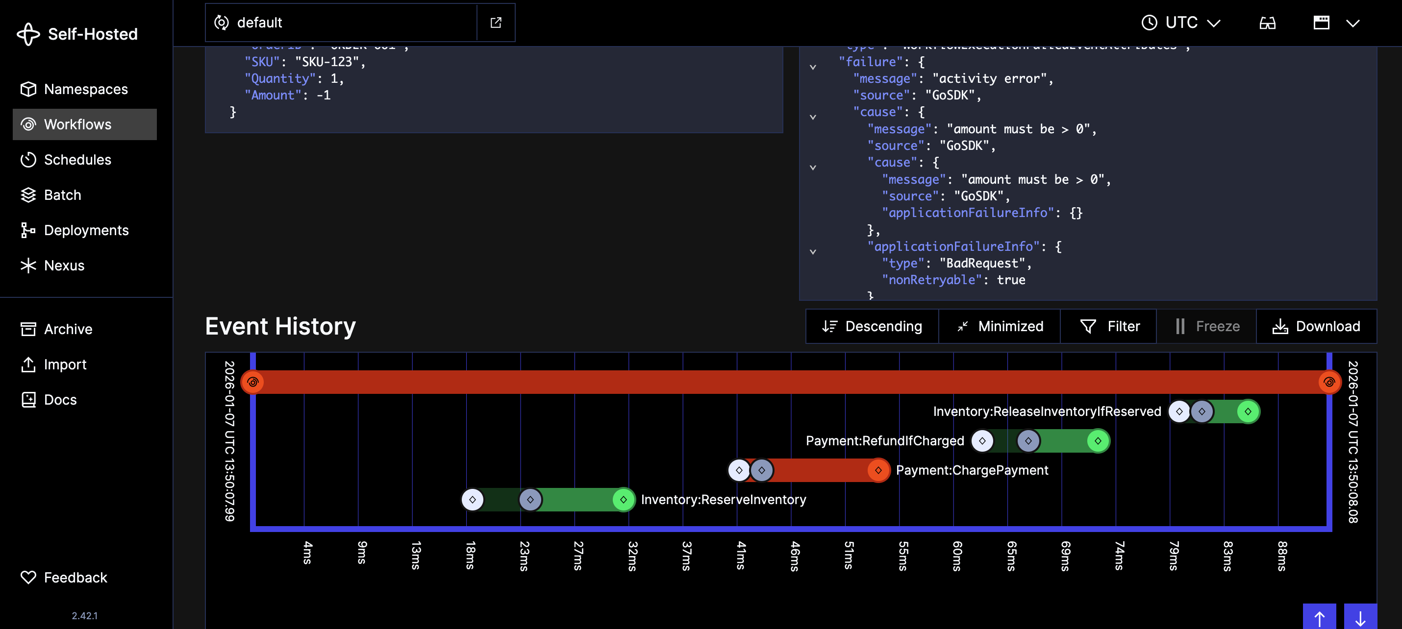 Temporal UI event history