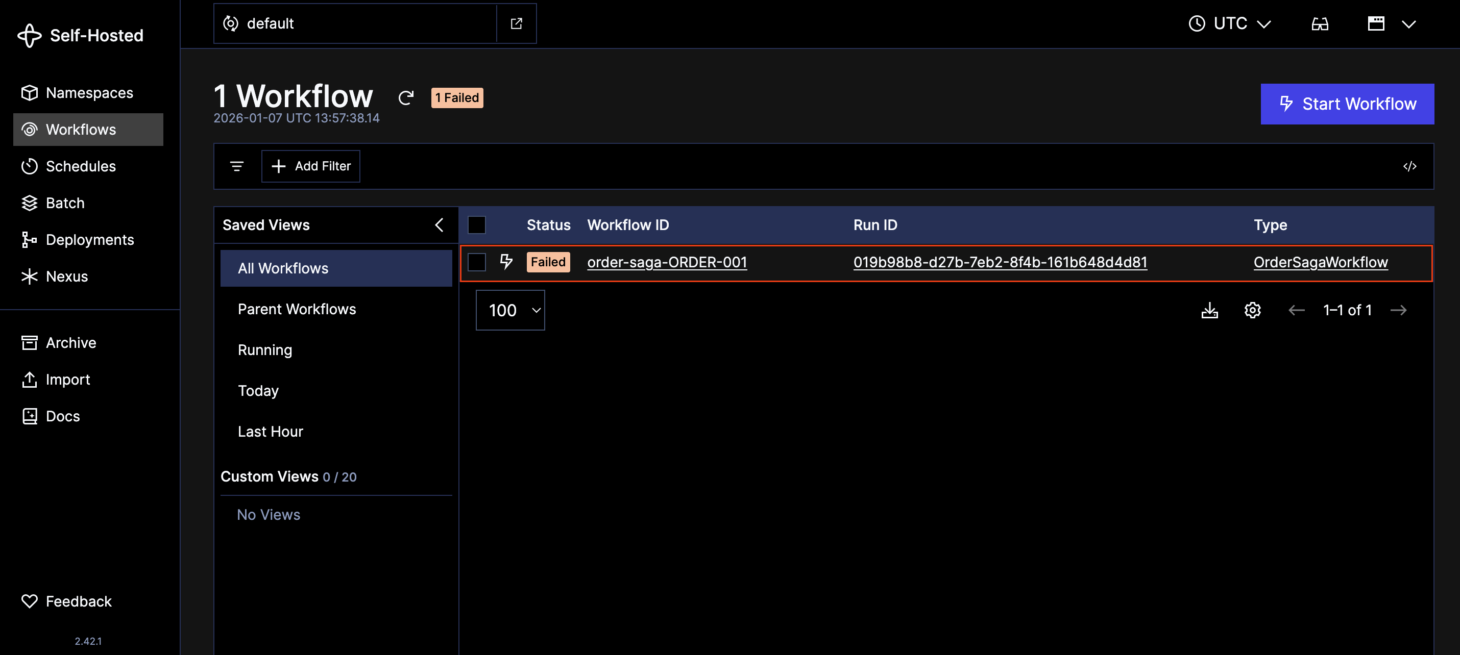 Temporal UI failed workflow